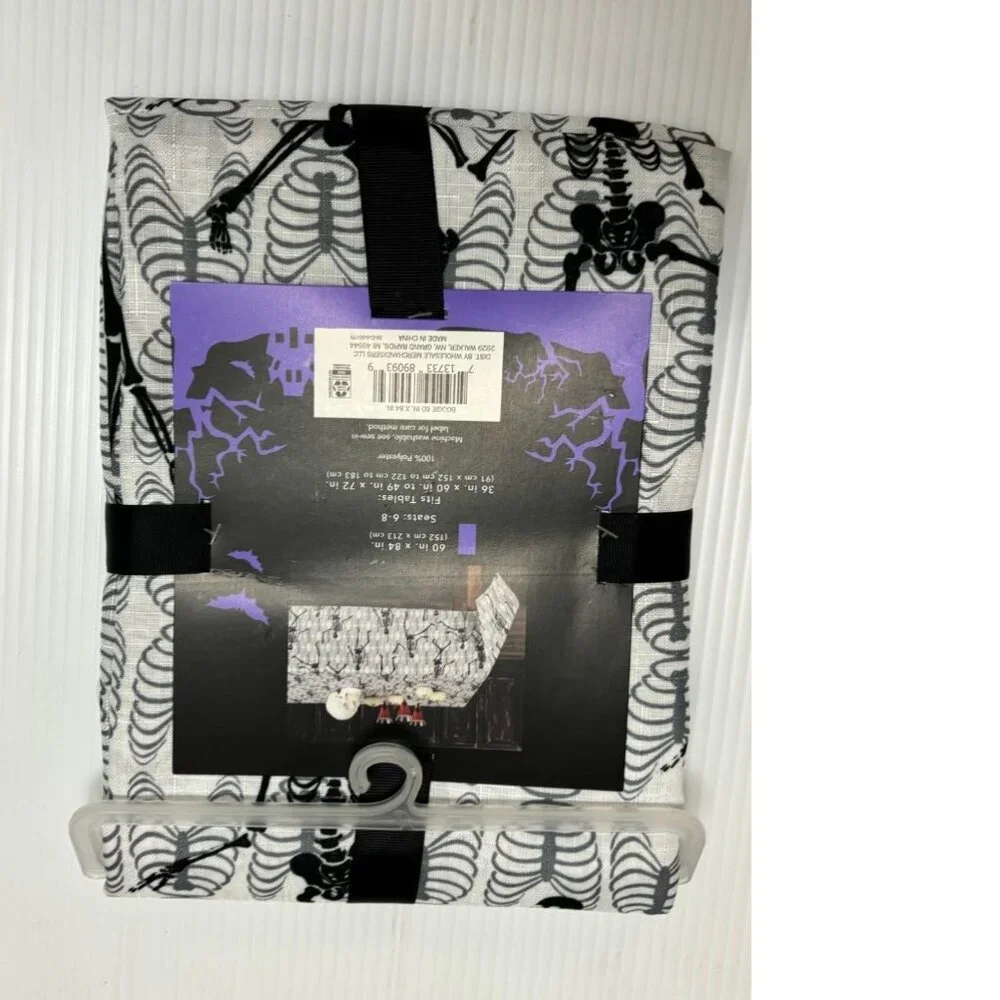 Halloween Tablecloth Cloth White Black Gray Dancing Skeletons Oblong 60